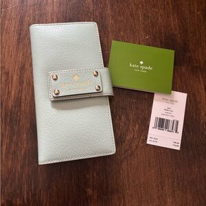 kate spade Mint Green Leather Snap Card Holder with Gold Hardware